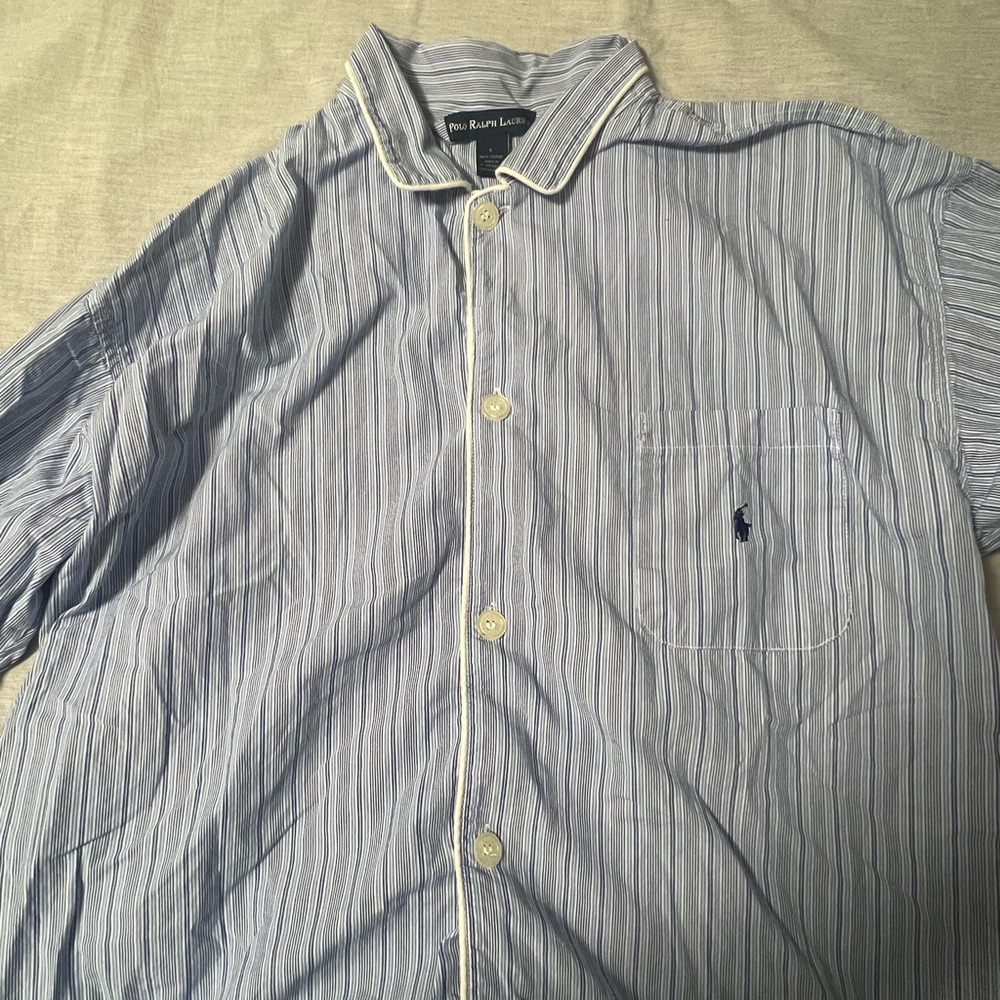 Polo by Ralph Lauren Blue and White Striped Cotton Pijama shirt - Picture 2 of 4
